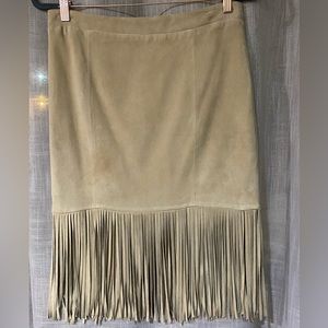 Suede Fringe Pencil Skirt